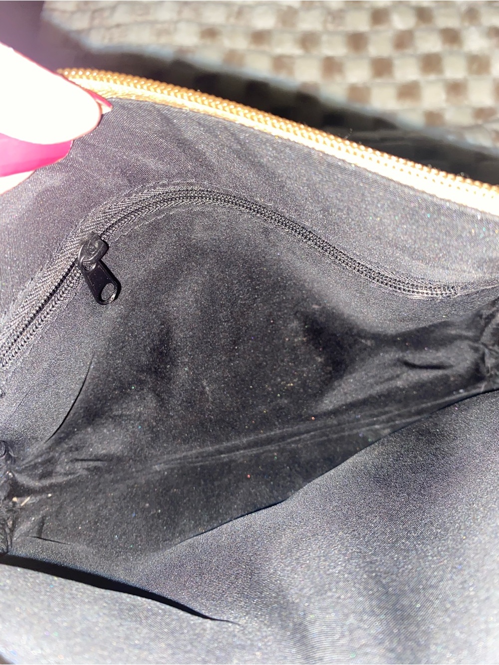 Brown suede crossbody bag with gold chain accents.   NEW - Picture 3 of 4